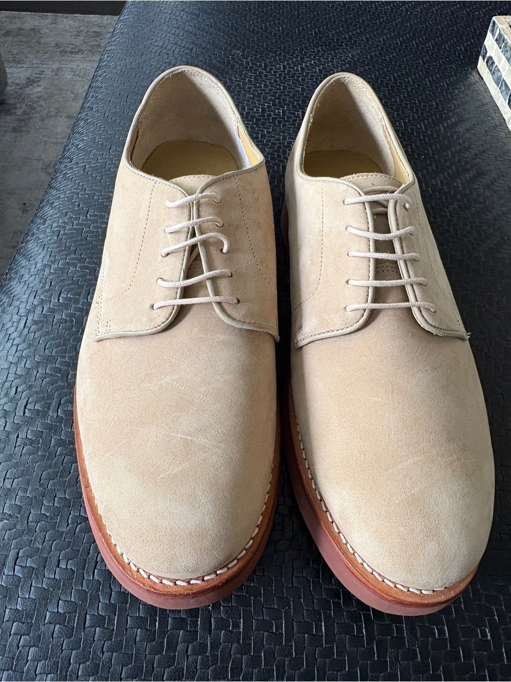 Brooks Brothers Beige Suede Derby Shoes with Brown Soles